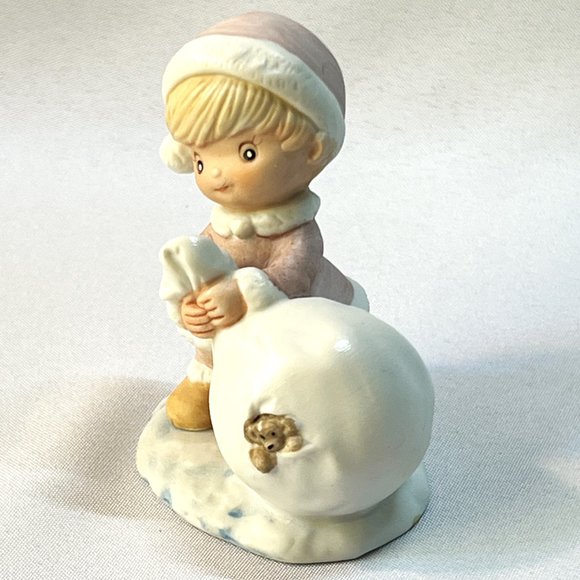 Homco Vintage Christmas Pink Elf Figurine Child Bag of Presents Holiday Decor - Picture 3 of 7